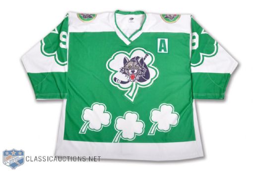 Marc Potvins 1997-98 IHL Chicago Wolves Game-Worn Alternate Captains St. Patricks Day Jersey