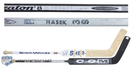 Dominik Haseks Early-1990s Buffalo Sabres Game-Used Stick Plus Legaces Red Wings Game-Used Stick
