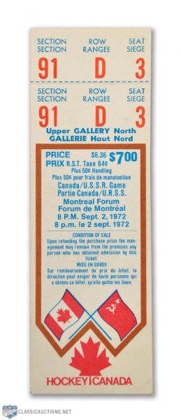 1972 Canada-Russia Series Game 1 Full Ticket from the Montreal Forum