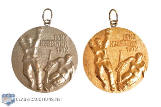 1972 Izvestia Tournament Medals (2) and 2013 IIHF HOF Induction Signed Program