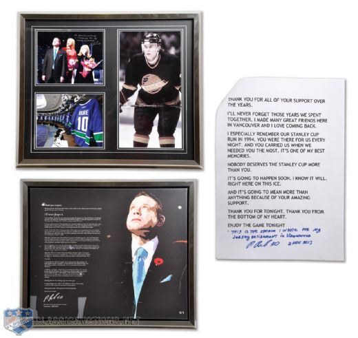 Pavel Bures Vancouver Canucks Jersey Retirement Signed Speech and Frames (2 - 23" x 27")