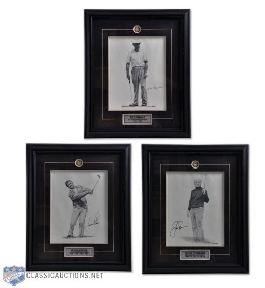 Ben Hogan, Jack Nicklaus and Arnold Palmer Signed Frame Montage Collection of 3 (23" x 19" each)
