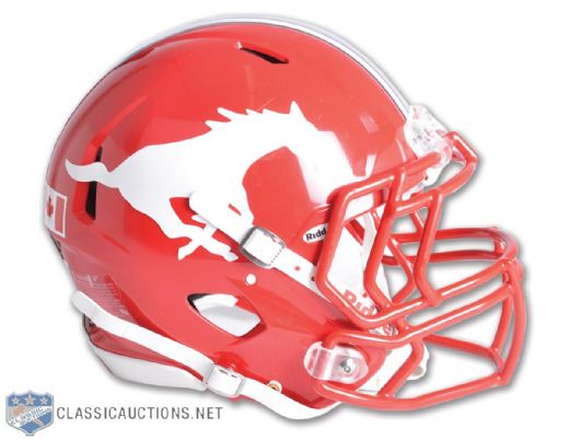 Jesse Lumsdens 2010 Calgary Stampeders Game-Issued Retro Helmet with Team LOA