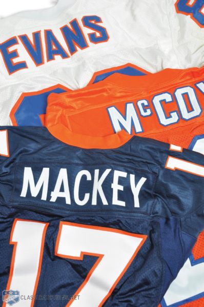 Evans, McCoy and Mackey Mid-1990s Denver Broncos Game-Worn / Issued Jerseys