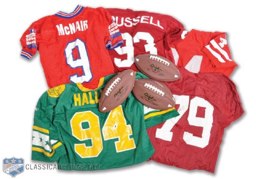 College Football 1990s Game-Worn / Issued / Sample Jerseys (5) Plus UIF Footballs (3)
