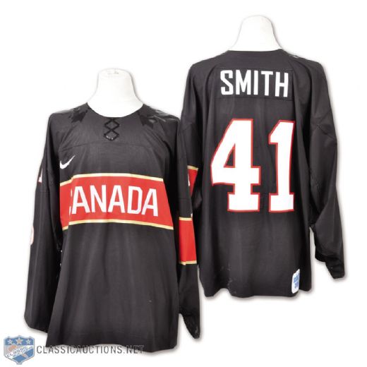 Mike Smiths 2014 Olympics Team Canada Game-Worn Jersey with Hockey Canada LOA