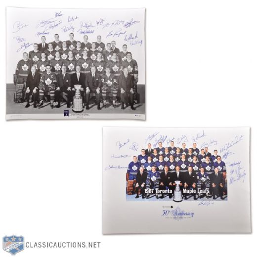Larry Hillmans 1966-67 Toronto Maple Leafs Team-Signed Photos (2) From 30th and 40th Anniversaries