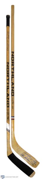 Bobby Hulls 1970s WHA Winnipeg Jets Signed Northland Game-Issued Stick Plus Signed Northland Stick