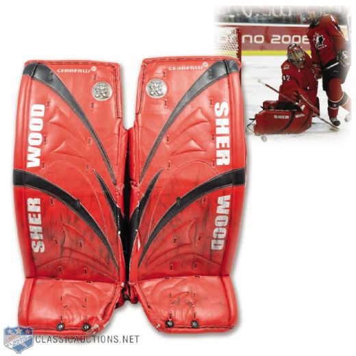 Charline Labontes 2006 Winter Olympics Team Canada Sher-Wood Game-Used Photo-Matched Pads from Gold Medal Game