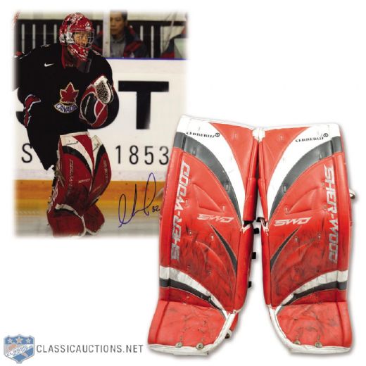 Charline Labontes Signed 2008 World Championships Team Canada Sher-Wood Game-Used Photo-Matched Pads