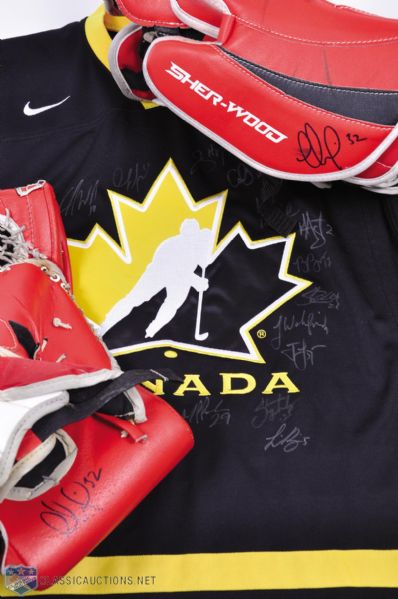 Charline Labontes 2013 World Championships Team Canada Team-Signed Jersey Plus Game-Used Blocker and Glove