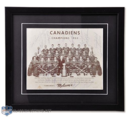 Montreal Canadiens 1952-53 Stanley Cup Champions Framed Team-Signed Photo by 14 with 6 Deceased HOFers (12 3/4" x 14 3/4")