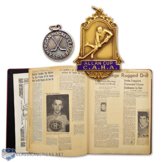 Gerry McNeils 1946-47 Montreal Royals Allan Cup Medal, 1957-58 AHL All-Star Game Pendant and Hockey Scrapbook