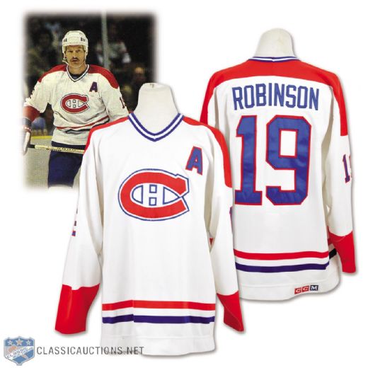 Larry Robinsons Mid to Late-1980s Montreal Canadiens Game-Worn Alternate Captains Jersey - Team Repairs!