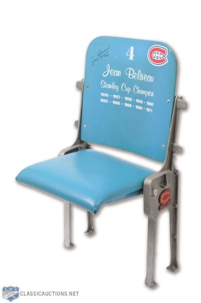 Jean Beliveau Signed "10 Stanley Cups" Montreal Forum #4 Blue Seat