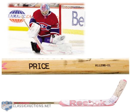 Carey Prices 2010s Montreal Canadiens Signed Reebok 11K Signed Game-Used Pink "Hockey Fights Cancer" Stick