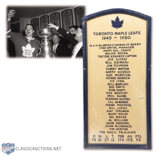 Toronto Maple Leafs 1949-50 Hand Painted Dressing Room Wood Sign from Maple Leaf Gardens (41" x 20")