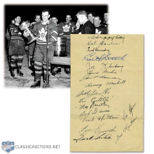 Toronto Maple Leafs 1948-49 Stanley Cup Champions Team-Signed Sheet by 17 with 4 Deceased HOFers and Barilko