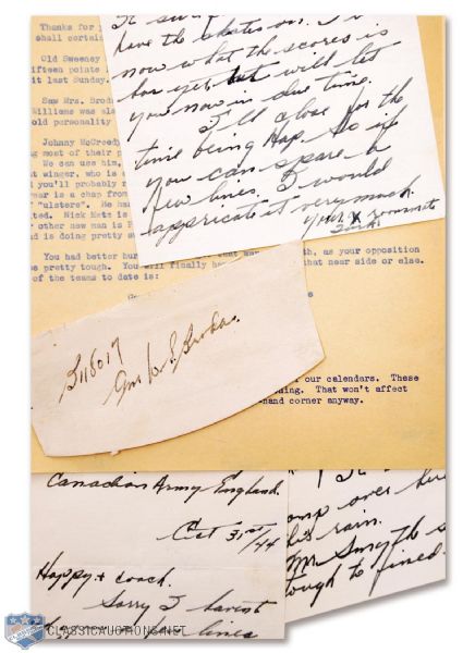 Deceased HOFer Turk Broda Signed 1944 War Letter Sent to Hap Day and Signed Cut