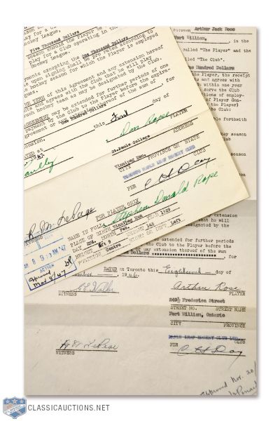 Deceased HOFer Hap Day Signed Mid-1940s "Option C" Agreements (2)