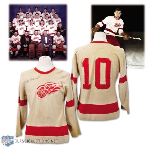 Alex Delvecchios 1954-56 Detroit Red Wings Signed Game-Worn Jersey -Photo-Matched!