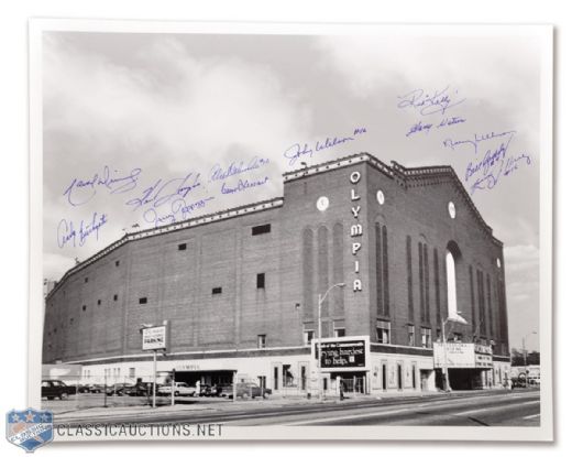Detroit Olympia Photo Autographed by 12 Former Red Wings (16" x 20")