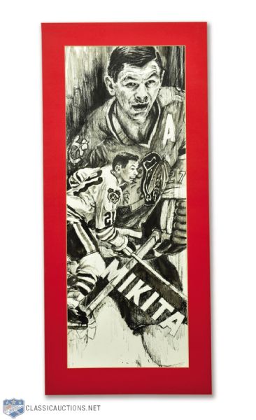 Beautiful 1968 Stan Mikita Original Chicago Black Hawks Artwork by Robert W. Pelkowski