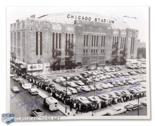Chicago Stadium Photo Autographed by 10 Former Black Hawks (16" x 20")