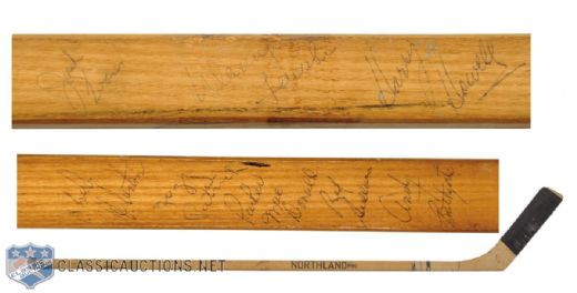 Lou Fontinatos 1957-58 New York Rangers Game-Used Team Signed Stick by 16
