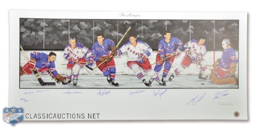 New York Rangers Limited-Edition Lithograph Autographed by 7 HOFers (18" x 39")