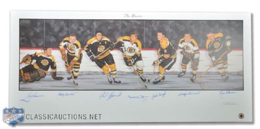 Boston Bruins Limited-Edition Lithograph Autographed by 7 HOFers (18" x 39")