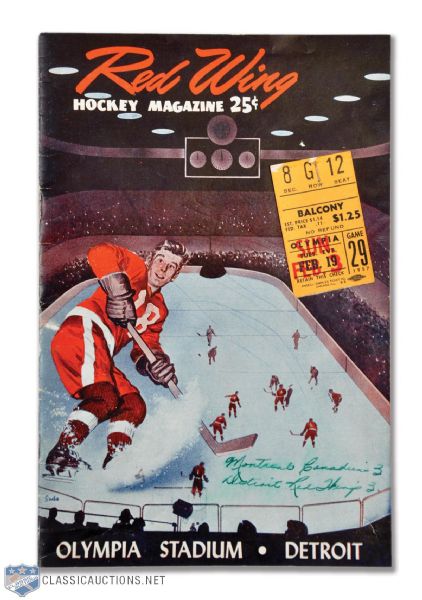 Montreal Canadiens Team-Signed 1956-57 Detroit Olympia Program with 5 Deceased HOFers