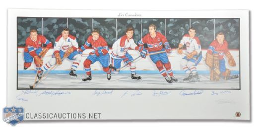 Montreal Canadiens Limited-Edition Lithograph Autographed by 7 HOFers (18" x 39")