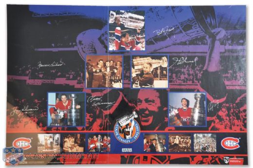 Montreal Canadiens Stanley Cup 100th Anniversary Poster Autographed by Maurice and Henri Richard, Beliveau, Cournoyer, Gainey and Roy with LOA