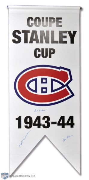 Montreal Canadiens 1943-44 Stanley Cup Banner Signed by Bouchard, Lach, and Fillion (20 1/2" x 49")