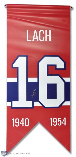Elmer Lach Signed Montreal Canadiens Jersey Number Retirement Banner (20 1/2" x 48")