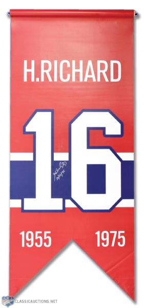 Henri Richard Signed Montreal Canadiens Jersey Retirement Banner (20 1/2" x 48")