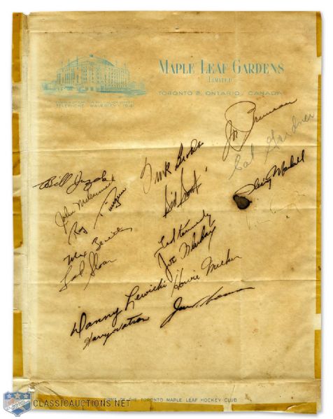 Toronto Maple Leafs 1950-51 Stanley Cup Champions Team-Signed Sheet by 17 with 6 Deceased HOFers