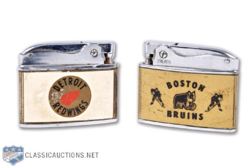 Vintage 1950s Boston Bruins and Detroit Red Wings Lighters