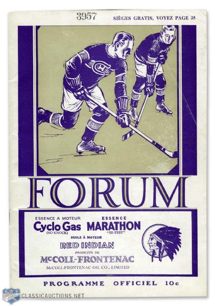 1929-30 Montreal Forum Program - Montreal Canadiens vs Ottawa Senators