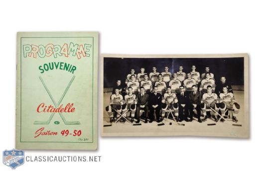 Quebec Citadelles 1948-49 Team Photo with Jacques Plante and 1949-50 Guide with Beliveau