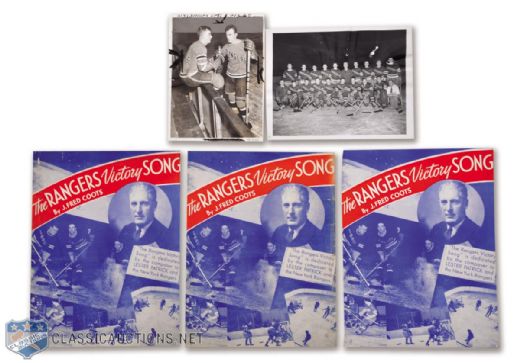 New York Rangers 1932 Cook Bros Photo, 1945-46 Team Photo and 1940 Victory Song Music Sheets (3)