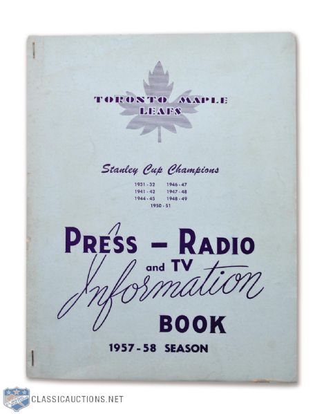 Scarce 1957-58 Toronto Maple Leafs Press, Radio and TV Information Book / Media Guide