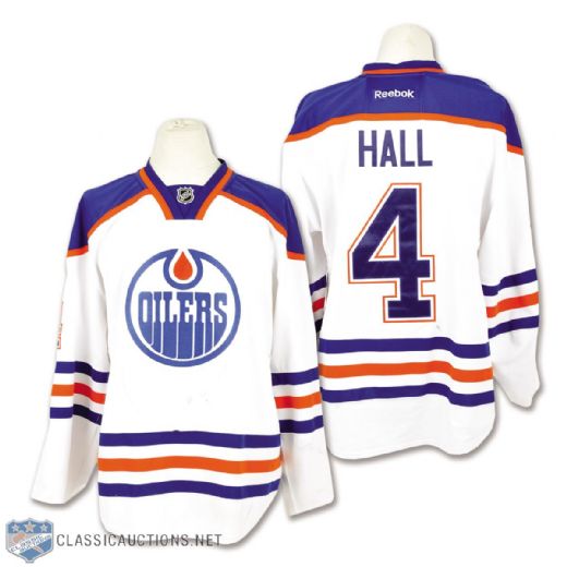 Taylor Halls 2011-12 Edmonton Oilers Game-Worn Retro Jersey with LOA- Photo-Matched!