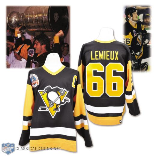 Mario Lemieuxs 1990-91 Pittsburgh Penguins Game-Worn Stanley Cup Playoffs Captains Jersey with 1991 Stanley Cup Finals Patch – Team Repairs! - Video-Matched!