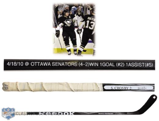 Sidney Crosbys April 18th 2010 Pittsburgh Penguins Game-Used Reebok Playoffs Stick Obtained from Crosby