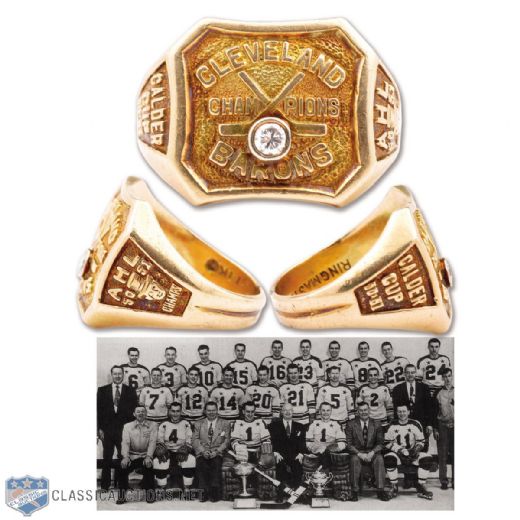 Tom Williams 1950-51 AHL Cleveland Barons Calder Cup Championship 14K Gold and Diamond Ring