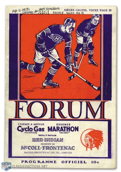 1931 Stanley Cup Finals Program- Montreal Canadiens vs Chicago Black Hawks