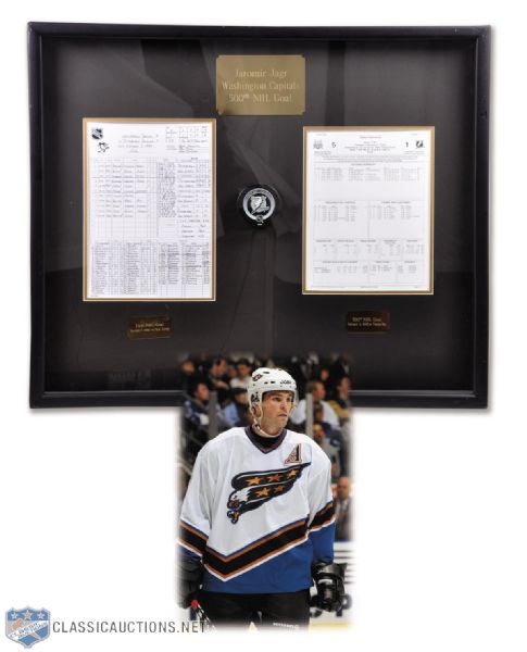 Jaromir Jagrs February 4th 2003 500th NHL Goal Puck Framed Display (25 1/2" x 30 1/2")