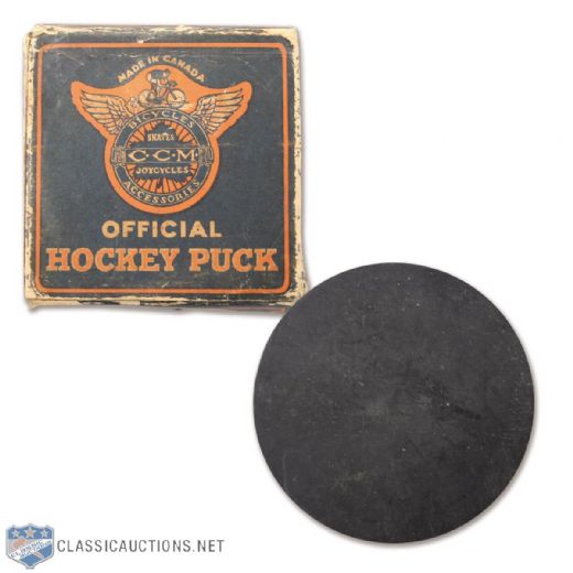 Scarce Circa-1950s CCM Hockey Puck in Original Box
